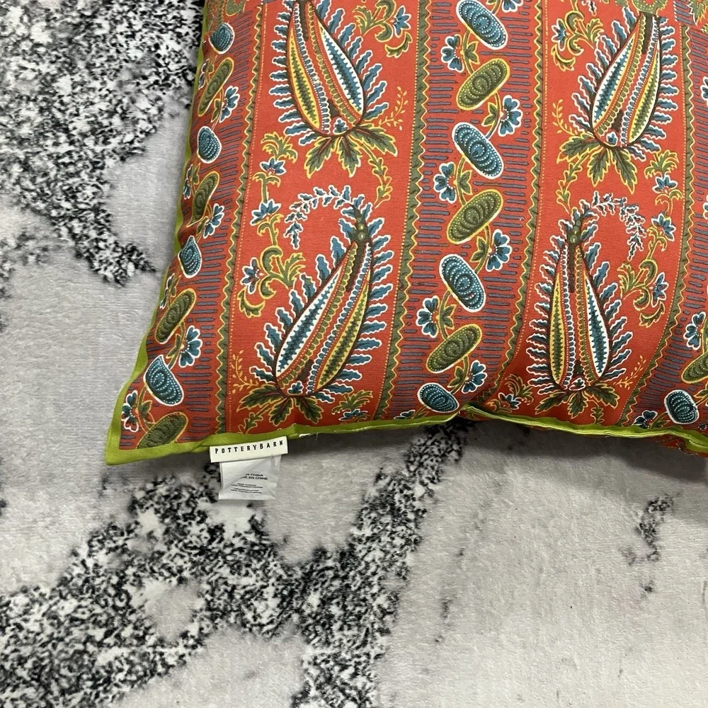 Pottery Barn Paisley Couch Throw Pillow Coral Teal‎ Green 20x20 Insert